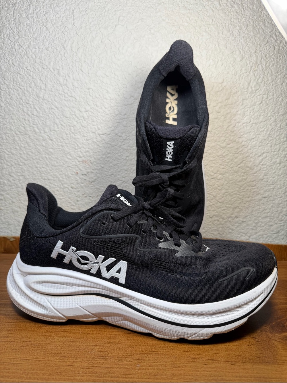 Hoka Men's Black and White Cushioned Running Shoes